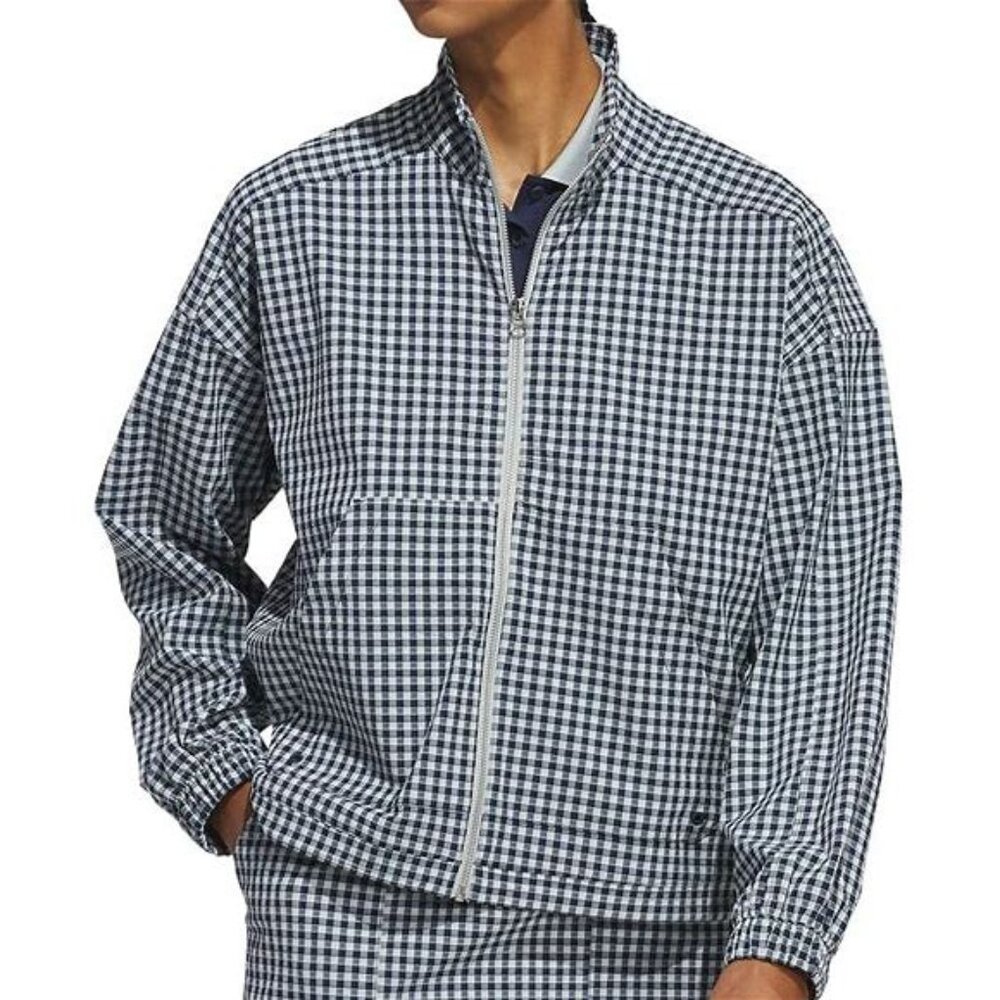 NWT Adidas Navy/White Gingham Windbreaker Jacket